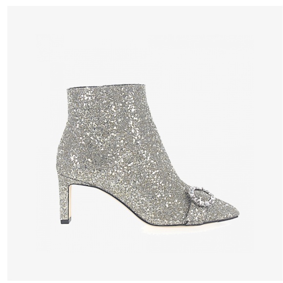 Jimmy Choo Hanover Chai Glitter crystal buckle Booties 36.5 - Picture 2 of 12